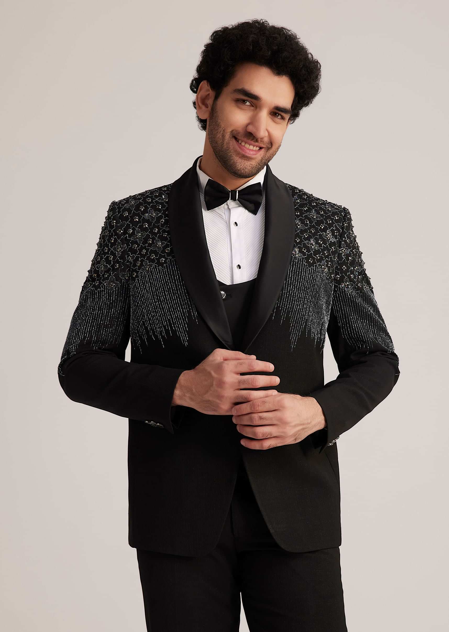 Embellished Button Bow-Tie Black Co-Ord Set Embellished Button Bow-Tie Black Co-Ord Set