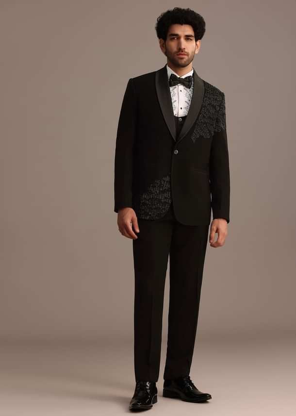 Black Embellished Tuxedo Suit