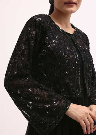 Black Embroidered Georgette Anarkali Set