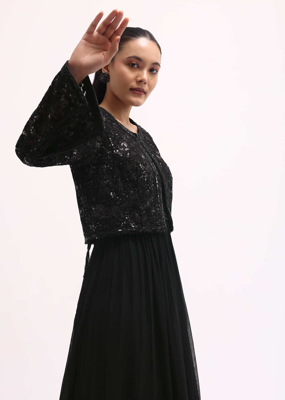 Black Embroidered Georgette Anarkali Set