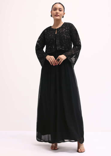 Black Embroidered Georgette Anarkali Set