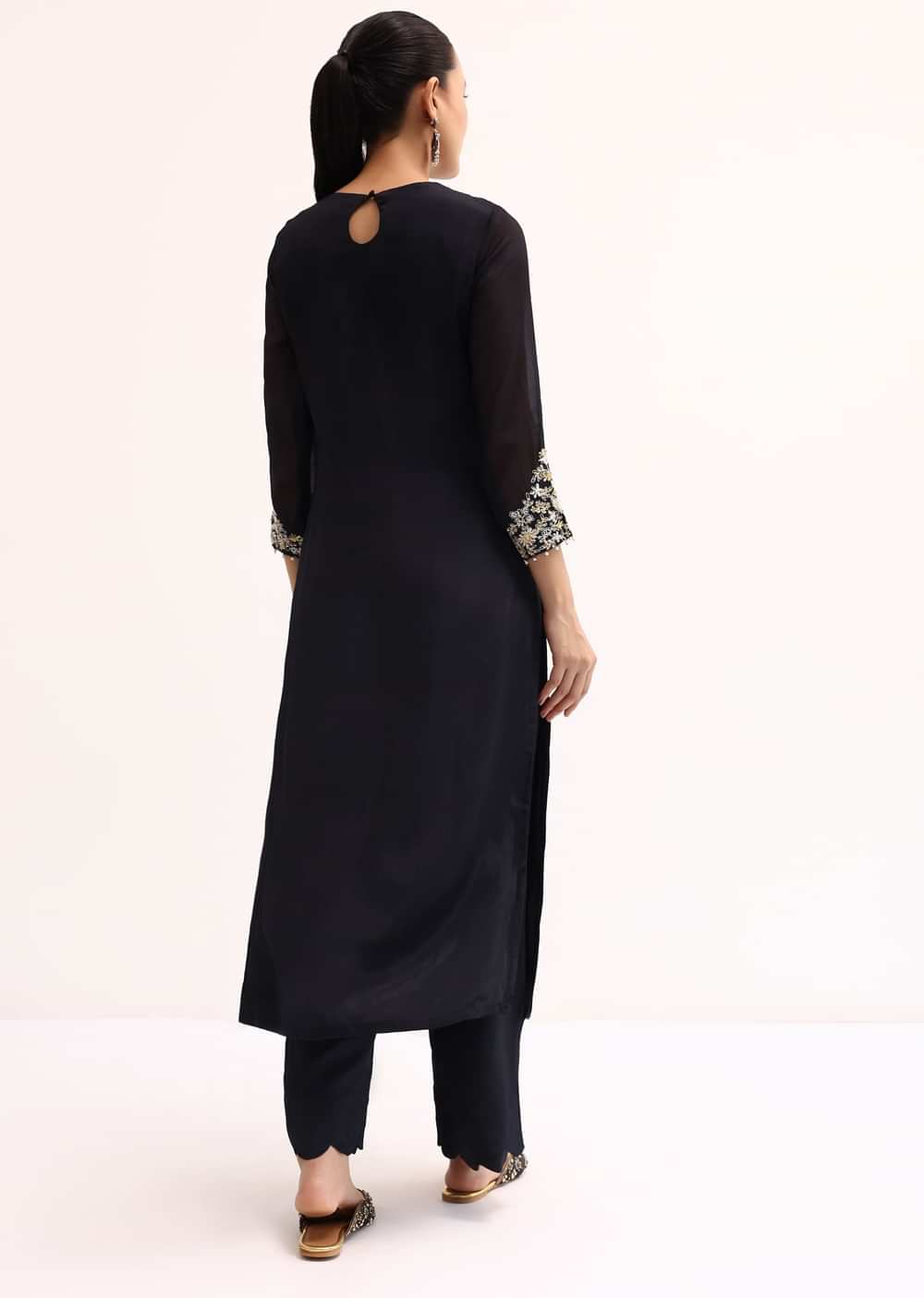 Black Embroidered Georgette Kurta Pant