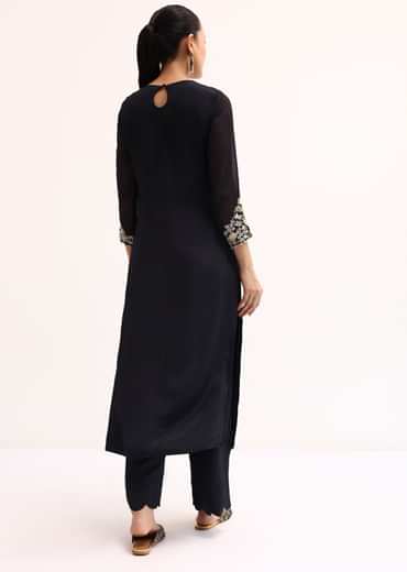 Black Embroidered Georgette Kurta Pant