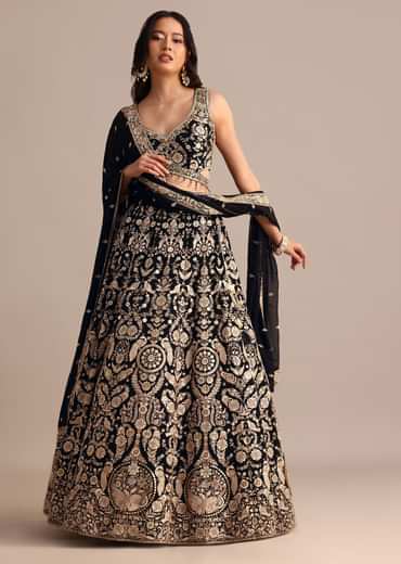 Black Embroidered Georgette Lehenga Choli With Dupatta