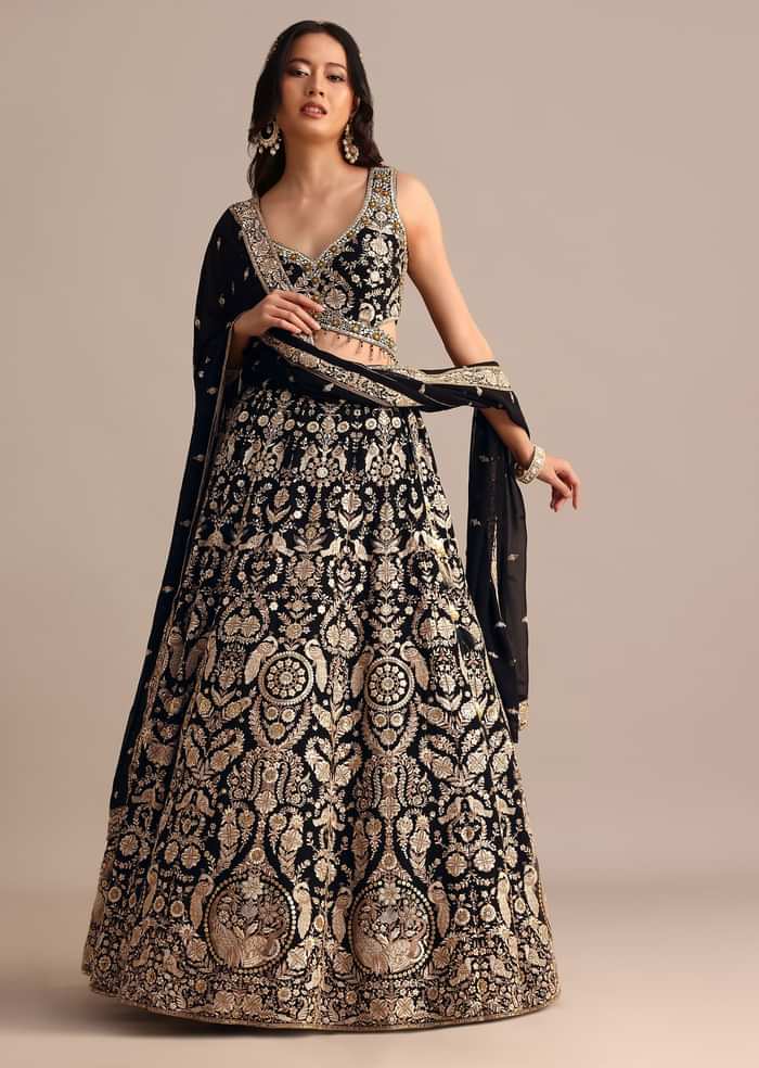 Black Embroidered Georgette Lehenga Choli With Dupatta