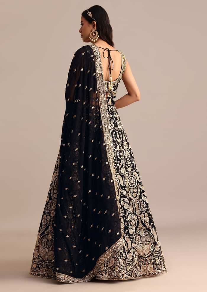 Black Embroidered Georgette Lehenga Choli With Dupatta