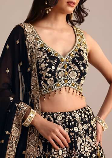 Black Embroidered Georgette Lehenga Choli With Dupatta