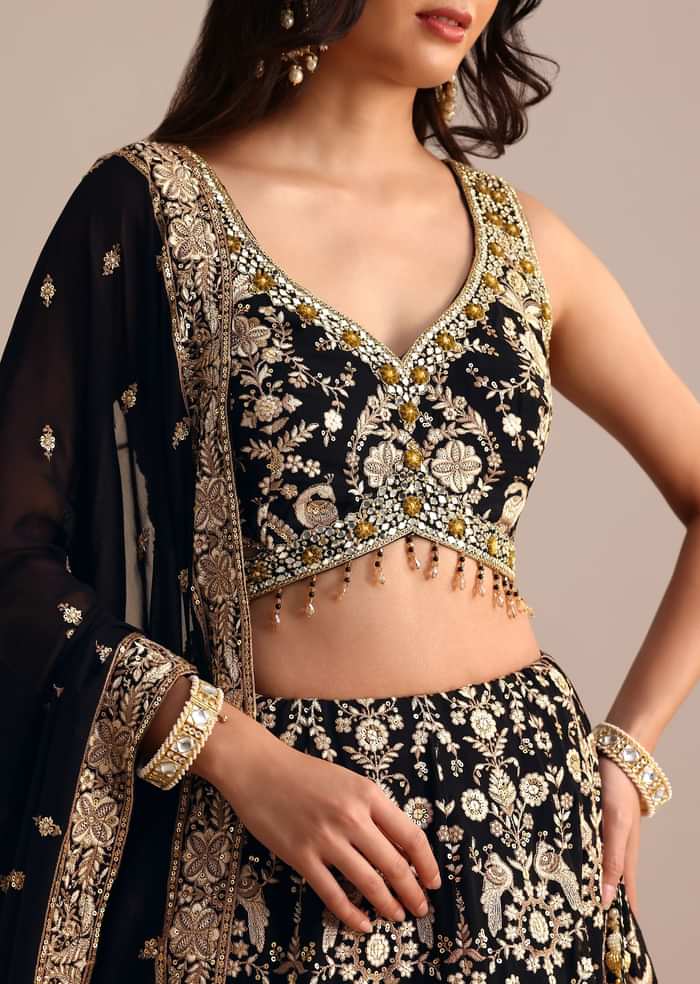 Black Embroidered Georgette Lehenga Choli With Dupatta