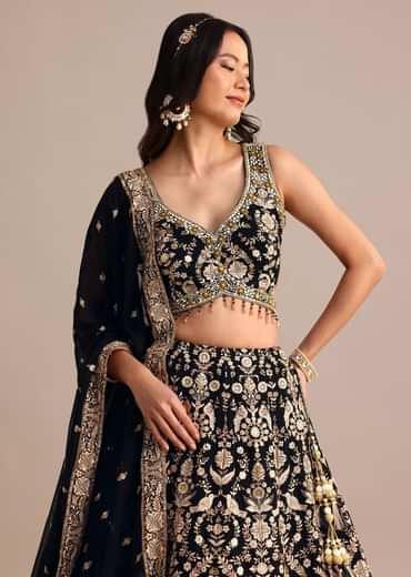 Black Embroidered Georgette Lehenga Choli With Dupatta