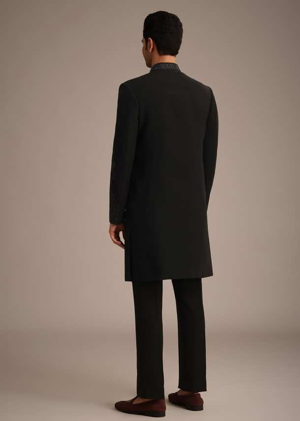 Black Embroidered Indowestern Set With Cutdana Work Black Embroidered Indowestern Set With Cutdana Work