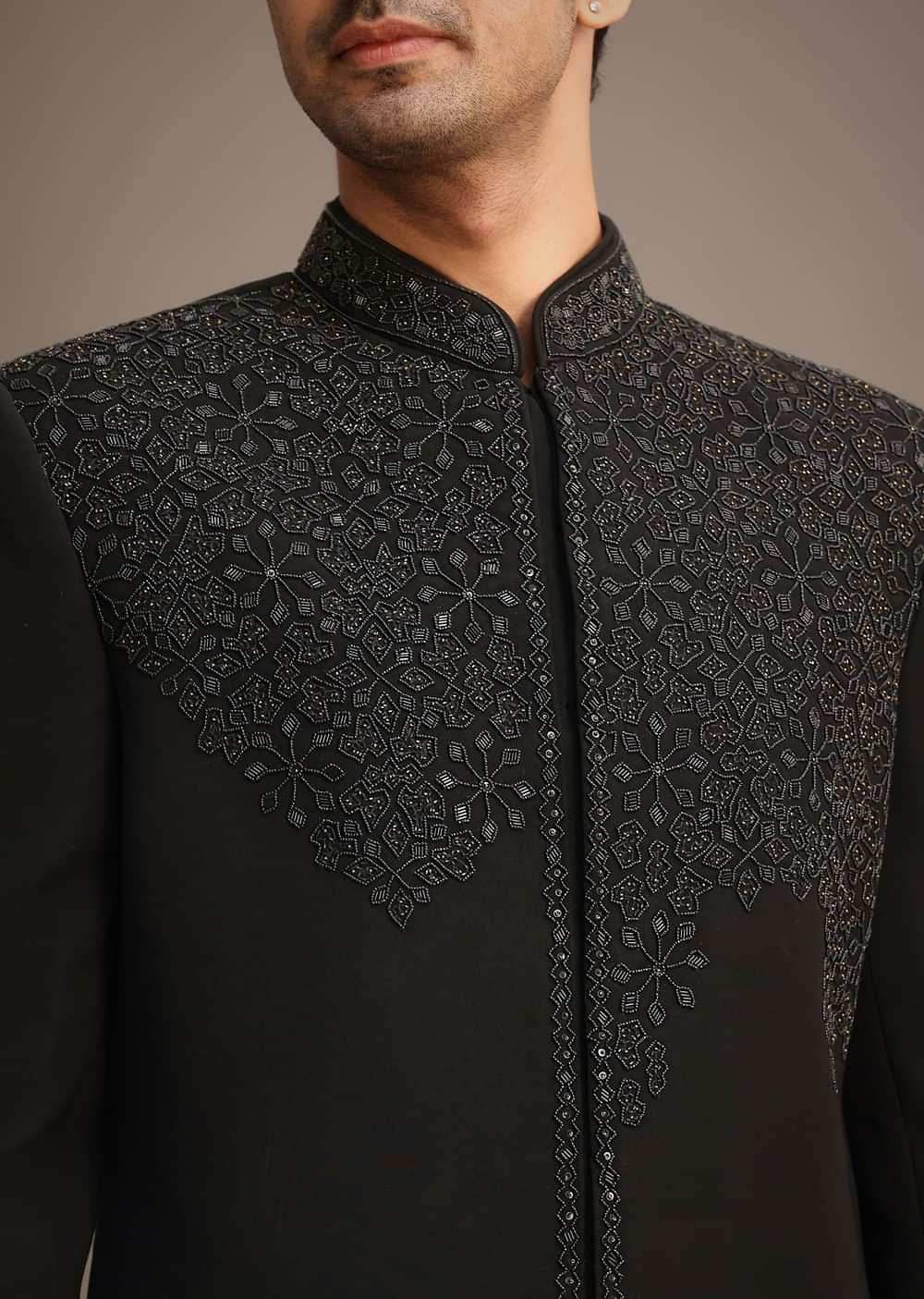 Black Embroidered Indowestern Set With Cutdana Work