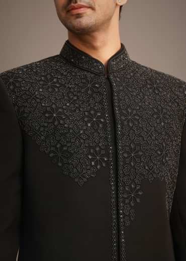 Black Embroidered Indowestern Set With Cutdana Work