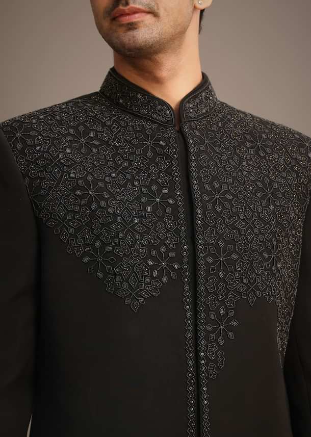 Black Embroidered Indowestern Set With Cutdana Work Black Embroidered Indowestern Set With Cutdana Work
