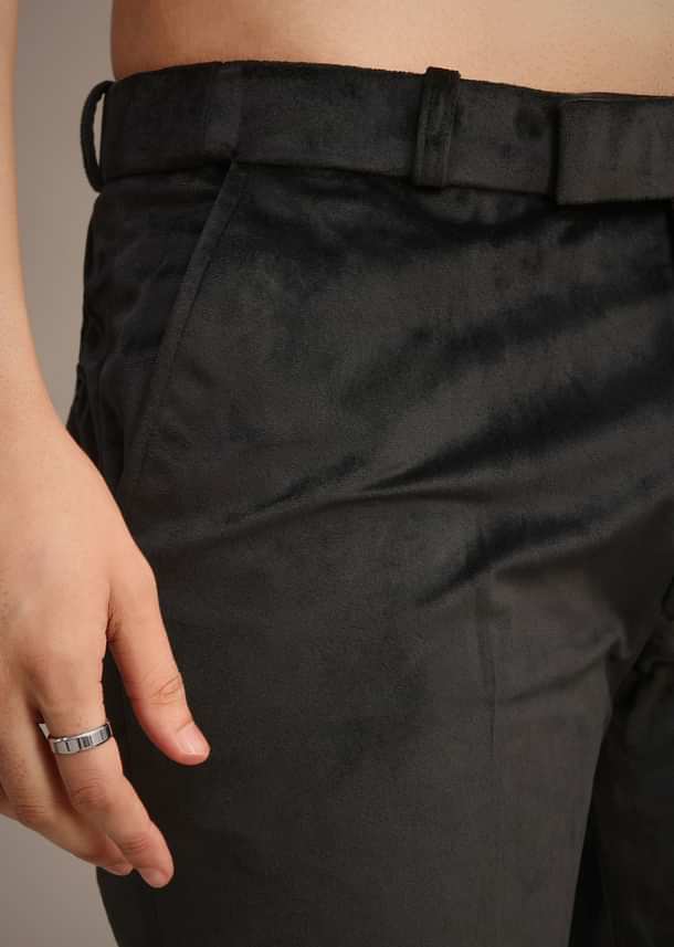 Black Embroidered Jodhpuri Set With Poth Work In Suede Black Embroidered Jodhpuri Set With Poth Work In Suede