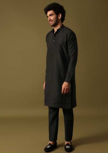 Black Cutdana Embroidered Kurta Jacket Set