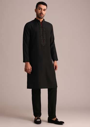 Black Embroidered Kurta Set With Cutdana Work