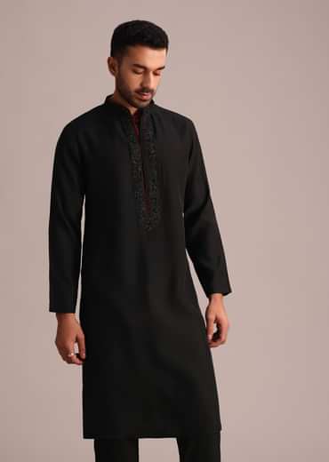 Black Embroidered Kurta Set With Cutdana Work