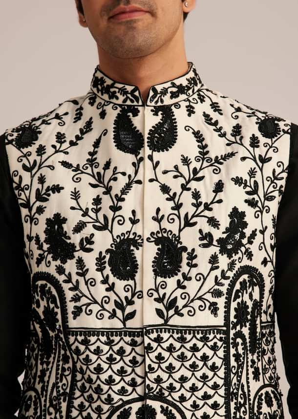 Black Embroidered Nehru Jacket Set Black Embroidered Nehru Jacket Set