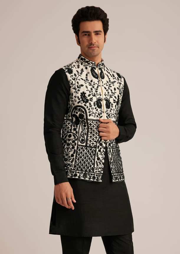 Black Embroidered Nehru Jacket Set Black Embroidered Nehru Jacket Set
