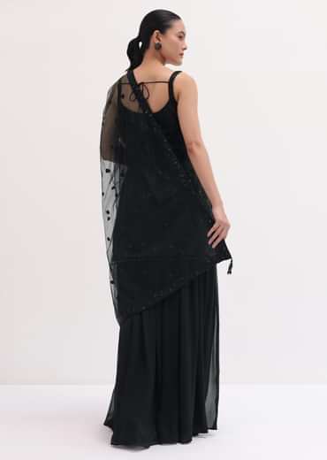 Black Embroidered Net Kurta Palazzo Set