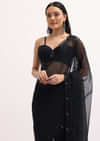 Black Embroidered Organza Saree With Unstitched Blouse