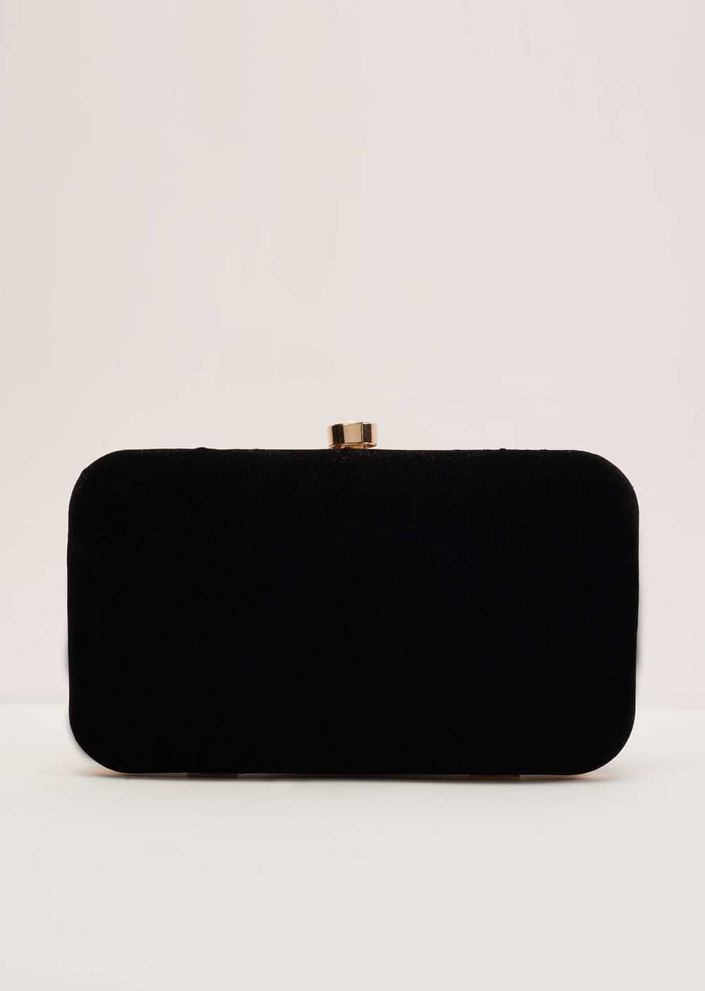 Black Floral Clutch On Silk Fabric