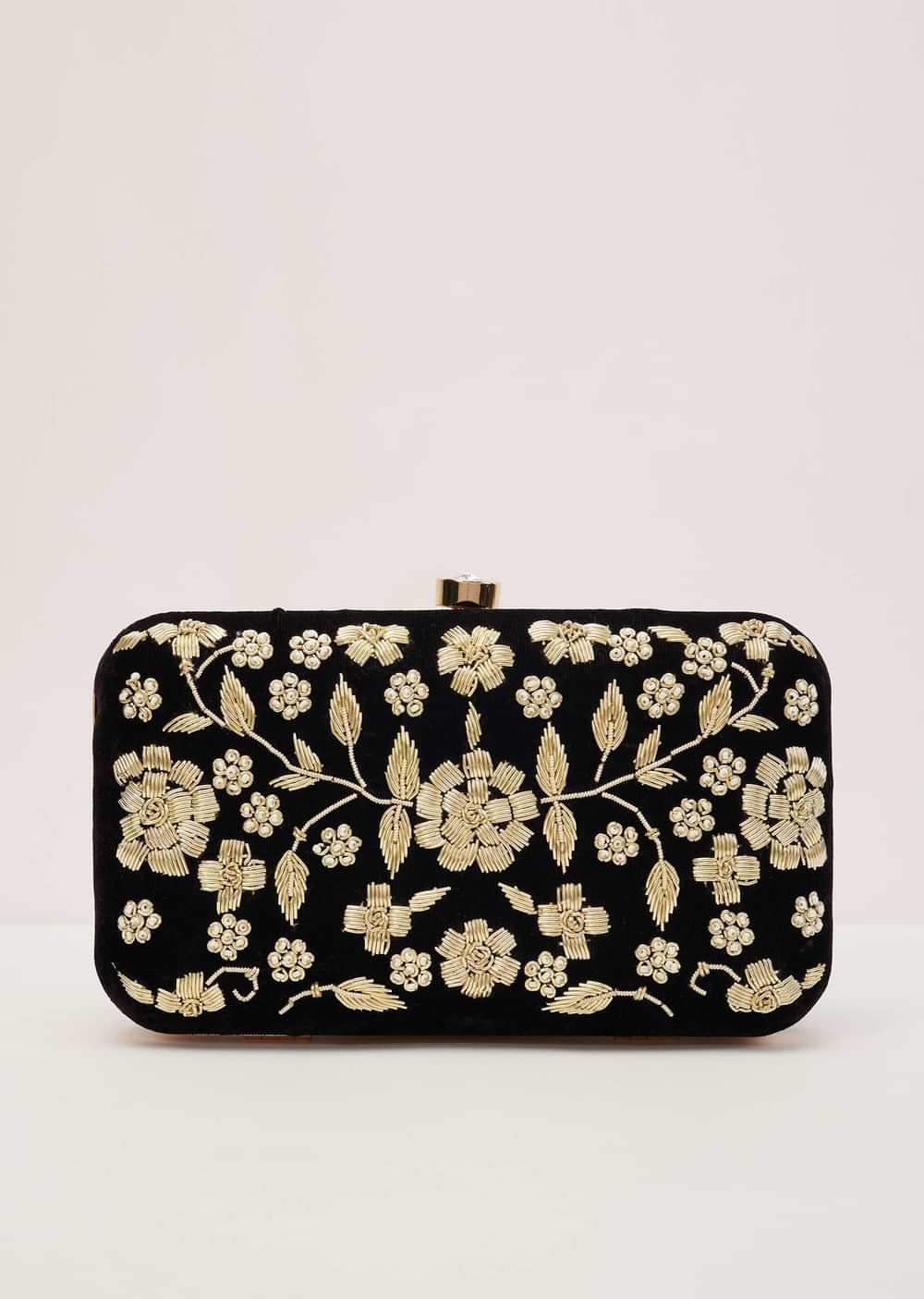 Black Floral Clutch On Silk Fabric