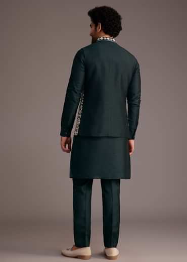 Black Floral Embroidered Jacket Kurta Set