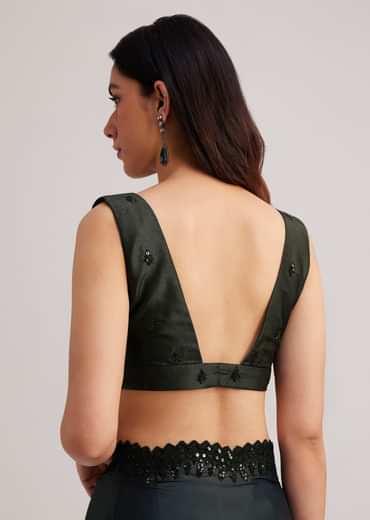 Black Floral Printed Satin Saree With Sequins Lace Border