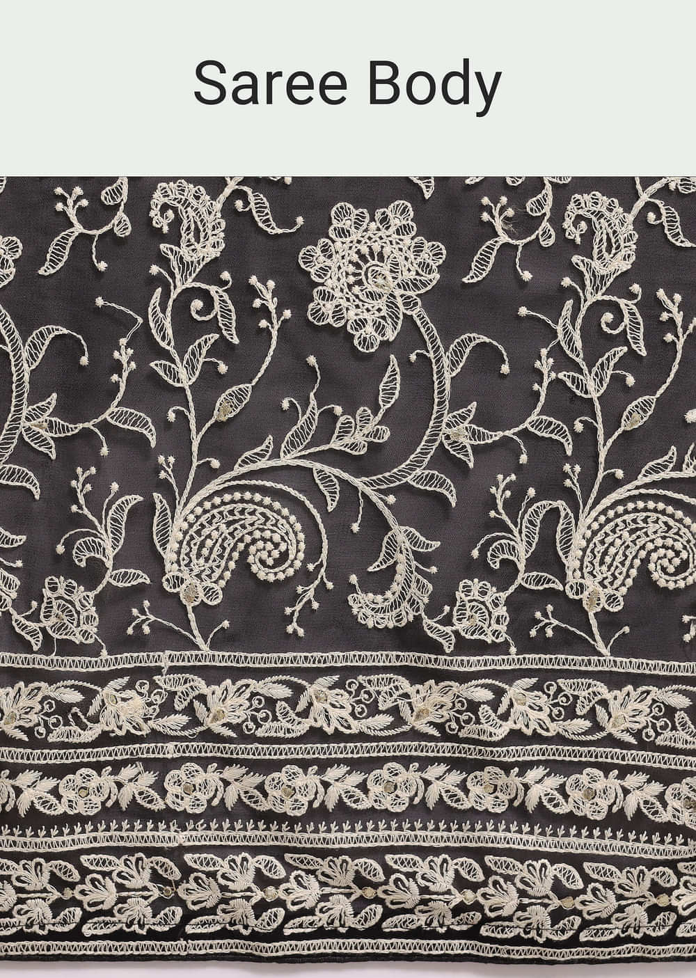Black Georgette Chikankari Saree With Jaal Work And Unstitched Blouse