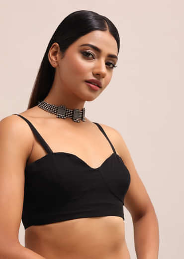 Black Georgette Chikankari Saree With Unstitiched Blouse