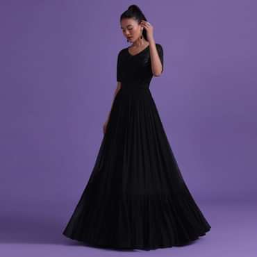 Black Georgette Gown With Cut Dana, Sequins, And Bead Work