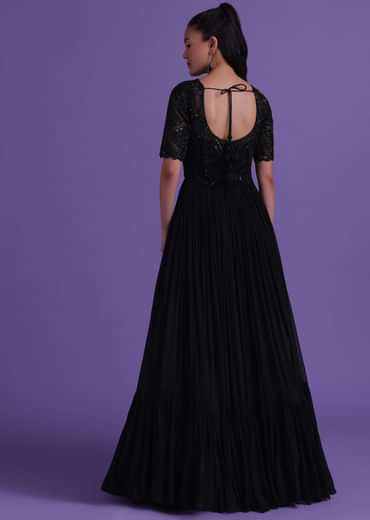 Black Georgette Gown With Cut Dana, Sequins, And Bead Work