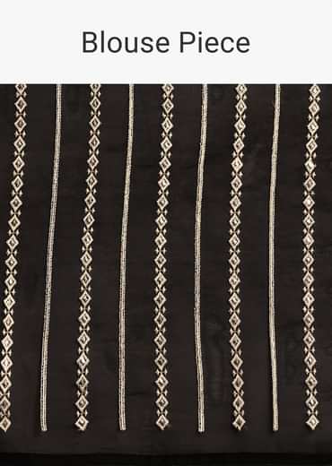 Black Georgette Parsi Gara Saree With Unstitched Blouse