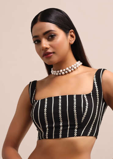 Black Georgette Parsi Gara Saree With Unstitched Blouse