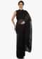 Black georgette saree adorn in thread and kundan work only on Kalki