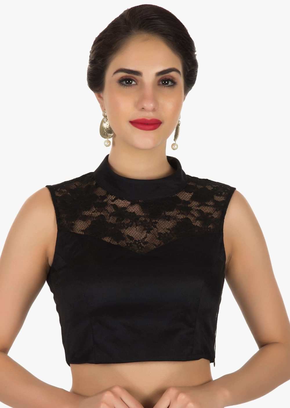 Black georgette saree adorn in thread and kundan work only on Kalki