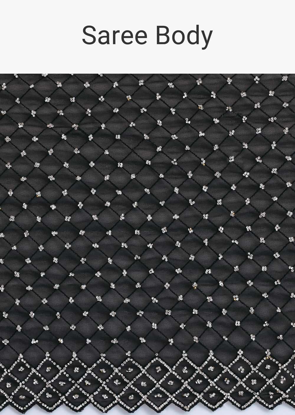Black Georgette Saree With Stone Embroidery And Unstitched Blouse