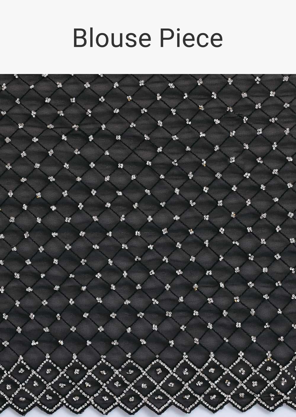 Black Georgette Saree With Stone Embroidery And Unstitched Blouse