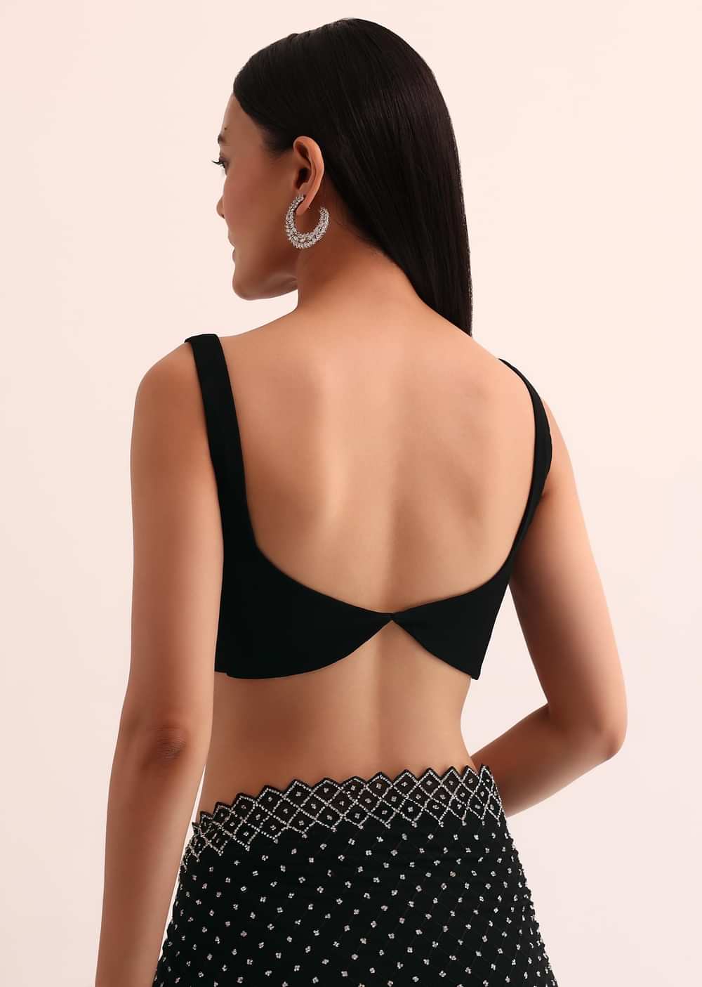 Black Georgette Saree With Stone Embroidery And Unstitched Blouse