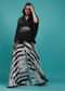 Black Georgette Top With White And Black Striped Palazzo In Satin