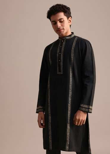 Black Hand Block Print Kurta Set