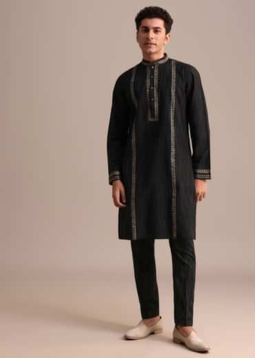 Black Hand Block Print Kurta Set