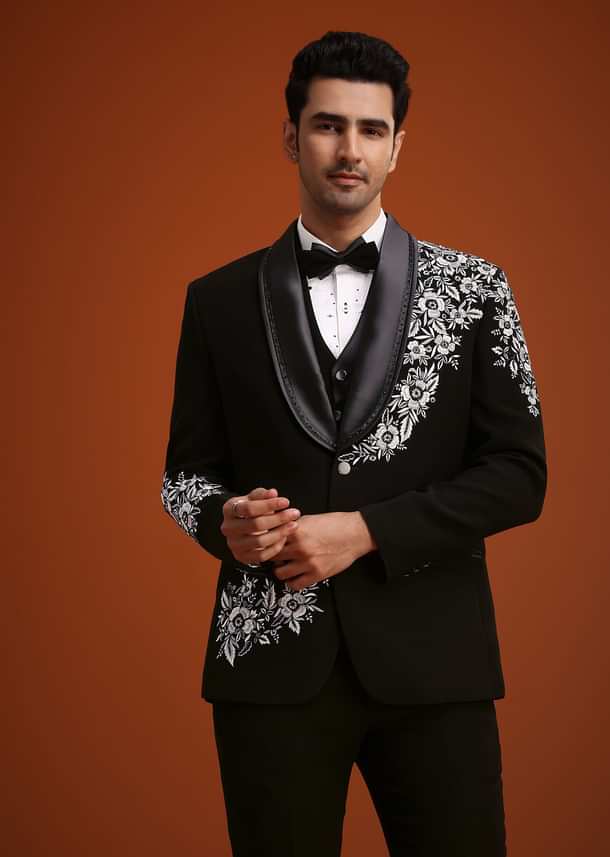 Black Hand Embellished Tuxedo Set Black Hand Embellished Tuxedo Set