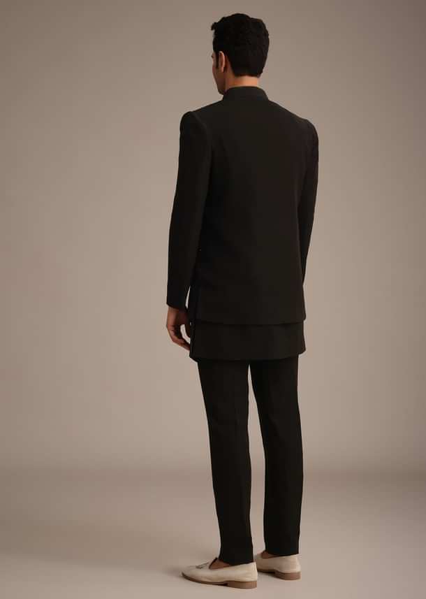 Black Hand Embroidered Indowestern And Kurta Set Black Hand Embroidered Indowestern And Kurta Set