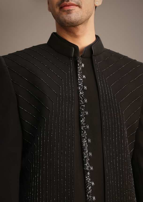 Black Hand Embroidered Indowestern And Kurta Set Black Hand Embroidered Indowestern And Kurta Set