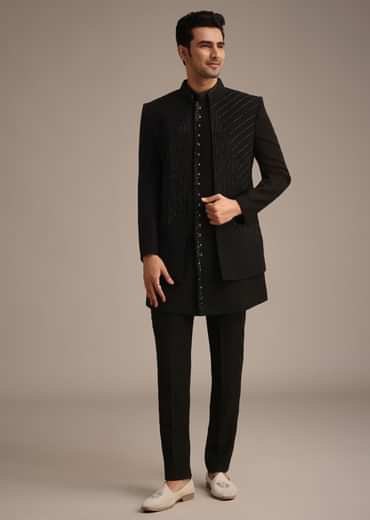 Black Hand Embroidered Indowestern And Kurta Set