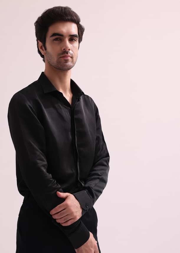 Black Indo Western Lapel Jacket With Shirt And Pant