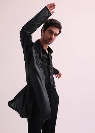 Black Indo Western Lapel Jacket With Shirt And Pant
