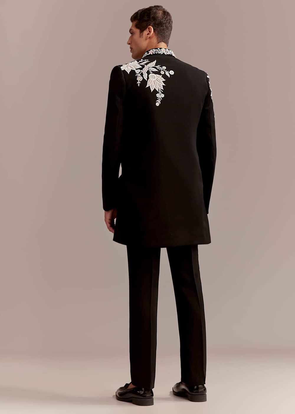 Black Indo Western Set For Men With Multicolour Embroidery